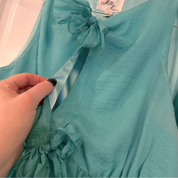 Milly Teal Blue Green Sleeveless Bow Keyhole Mini Cocktail Dress Women’s Size 4 - Picture 5 of 12